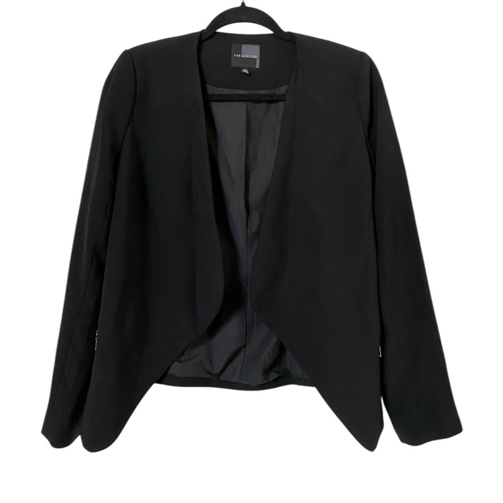 THE LIMITED Womens Black Drape Cut Open Blazer Size Small Zipper Accent Pockets